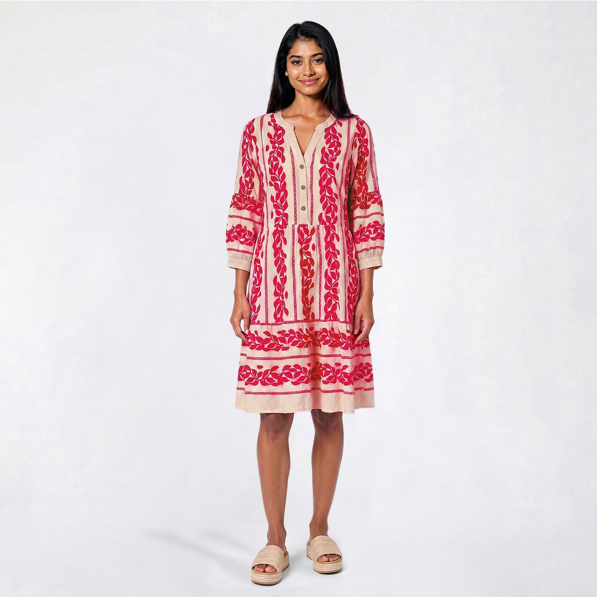 Womens Figueroa  Flower 3/4 Sleeve Tier Babydoll A-Line Dress